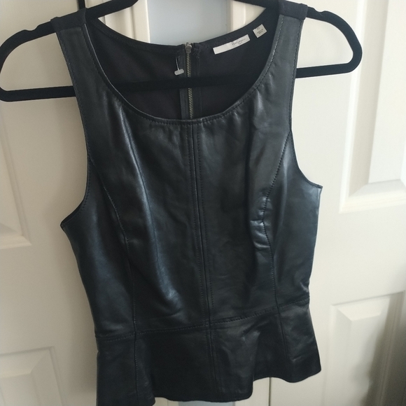 Nordstrom Halogen Black Leather Peplum Top XS - Picture 6 of 11